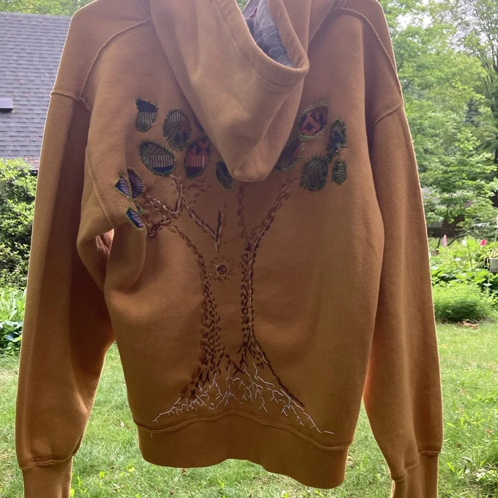 Upcycled Repurposed hooded sweatshirt with appliqué and embroidery - Picture 5 of 16
